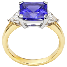 3-Stone Princess Cut Tanzanite Natural Earth Mined DIAMOND ( NOT LAB GROWN ) 3.50 Carats Two Tone Ring