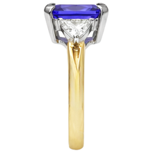 3-Stone Princess Cut Tanzanite Natural Earth Mined DIAMOND ( NOT LAB GROWN ) 3.50 Carats Two Tone Ring