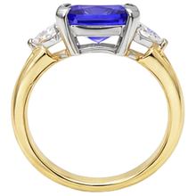 3-Stone Princess Cut Tanzanite Natural Earth Mined DIAMOND ( NOT LAB GROWN ) 3.50 Carats Two Tone Ring