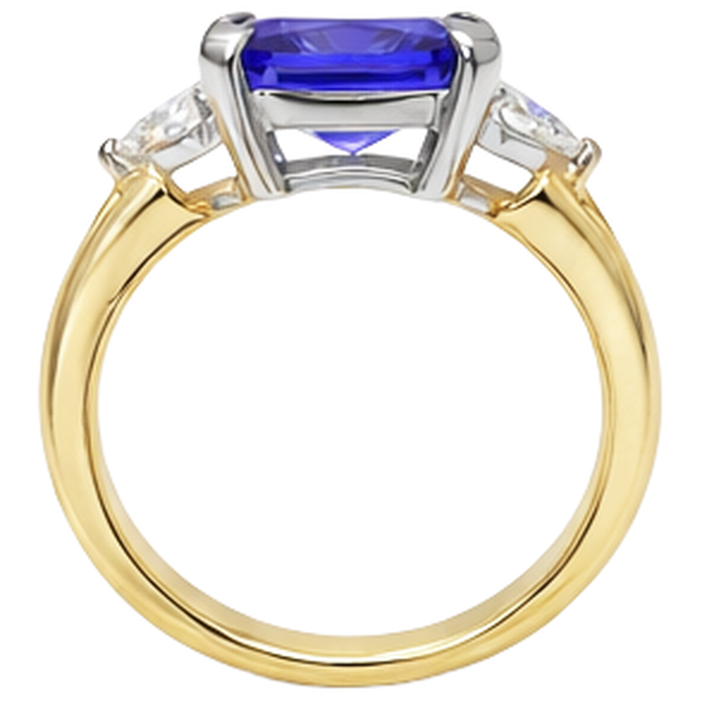 3-Stone Princess Cut Tanzanite Natural Earth Mined DIAMOND ( NOT LAB GROWN ) 3.50 Carats Two Tone Ring