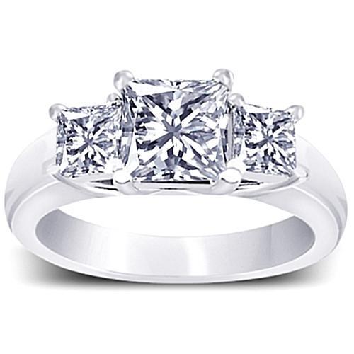 3 Stone Real Diamond Engagement Ring Princess Diamond 1.81 Carat White Gold