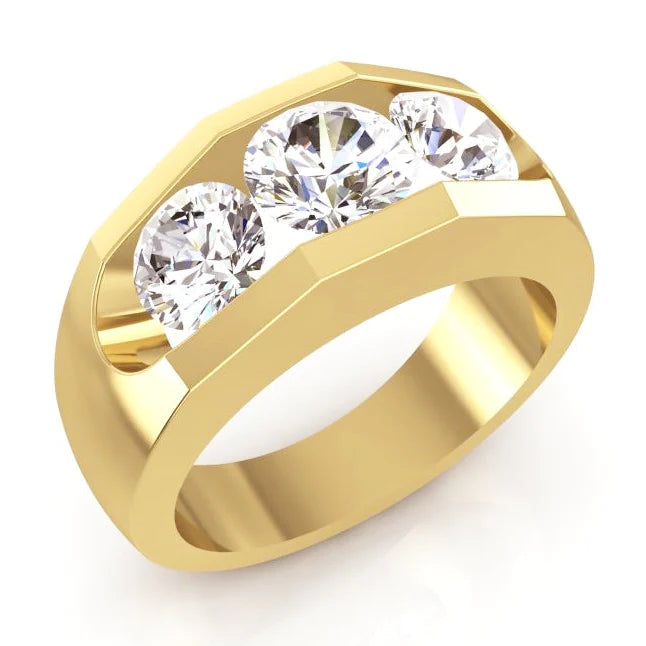 3 Stone Real Diamond Men's Ring Gold 2.50 Carats