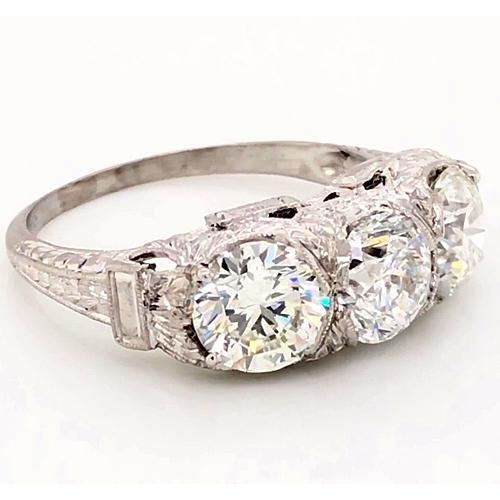 3 Stone Real Diamond Ring 4.50 Carats Antique Style Filigree Milgrain 2