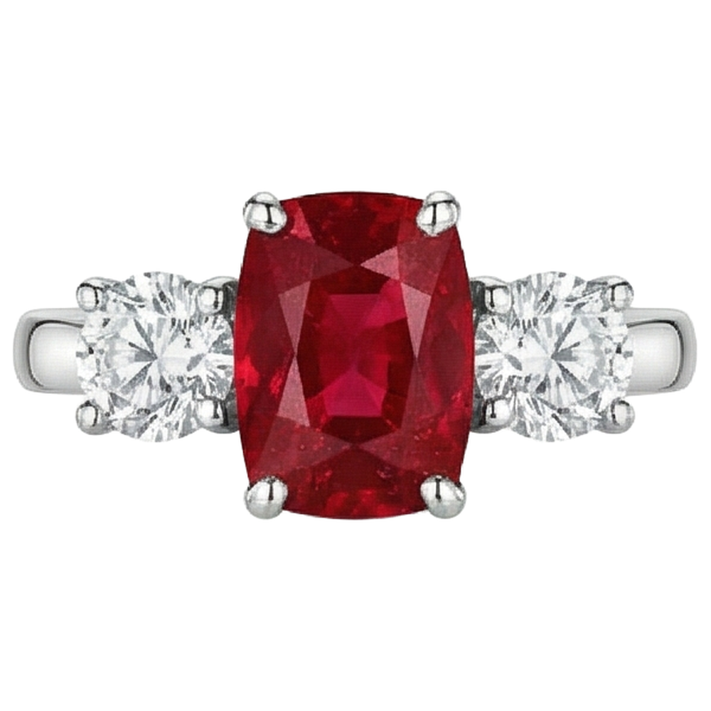 3 Stone Red Ruby And Natural Earth Mined DIAMOND ( NOT LAB GROWN )s 4.50 Carats Ring 14K Gold