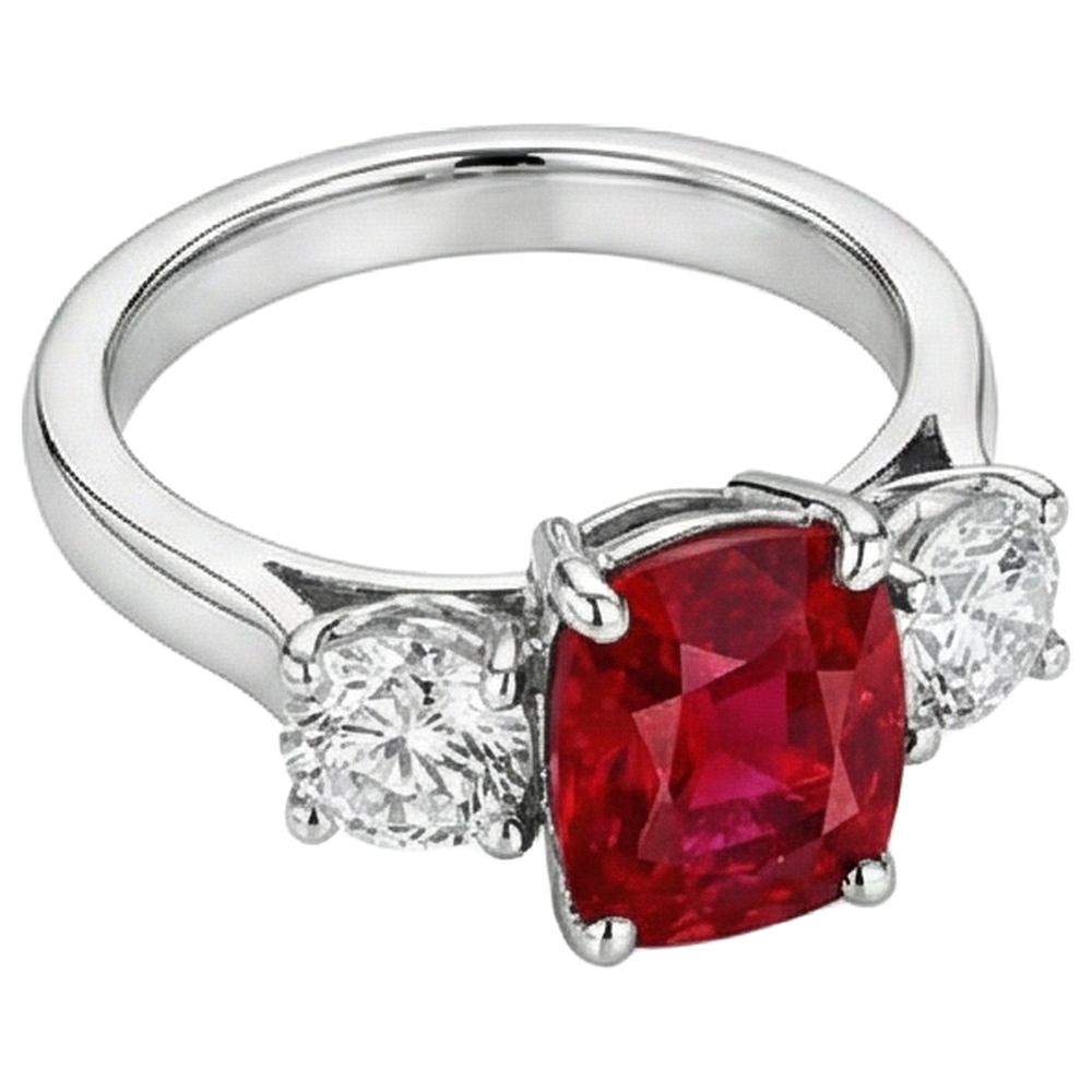 3 Stone Red Ruby And Natural Earth Mined DIAMOND ( NOT LAB GROWN )s 4.50 Carats Ring 14K Gold