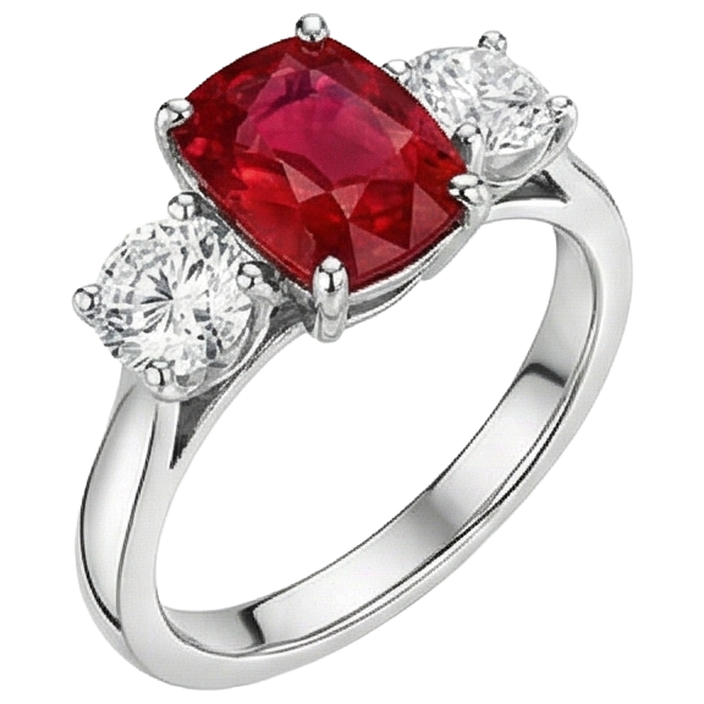3 Stone Red Ruby And Natural Earth Mined DIAMOND ( NOT LAB GROWN )s 4.50 Carats Ring 14K Gold
