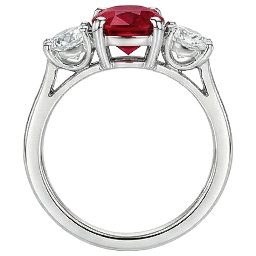 3 Stone Red Ruby And Natural Earth Mined DIAMOND ( NOT LAB GROWN )s 4.50 Carats Ring 14K Gold