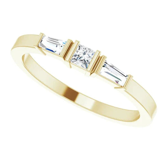 3 Stone Ring 1.10 Carats Princess & Baguette Natural Diamonds Yellow Gold 14K