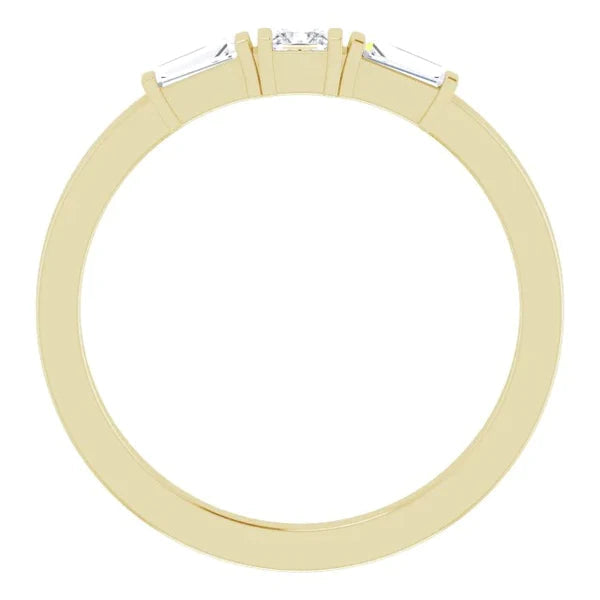 3 Stone Ring 1.10 Carats Princess & Baguette Natural Diamonds Yellow Gold 14K