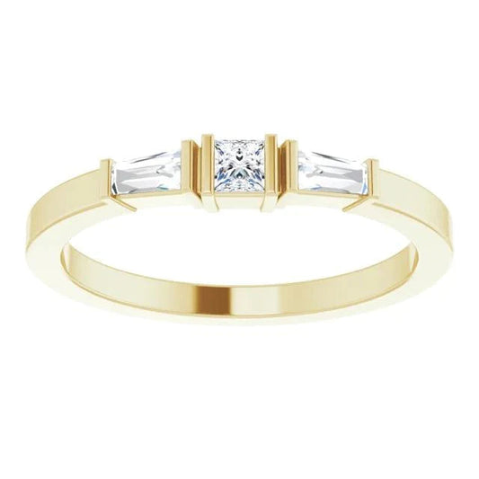 3 Stone Ring 1.10 Carats Princess & Baguette Natural Diamonds Yellow Gold 14K