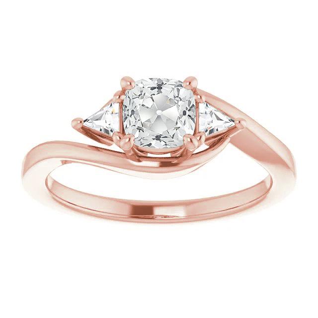 3 Stone Ring Cushion Old Mine Cut Natural Diamond Ring Twisted Style 4 Carats