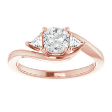 3 Stone Ring Cushion Old Mine Cut Natural Diamond Ring Twisted Style 4 Carats