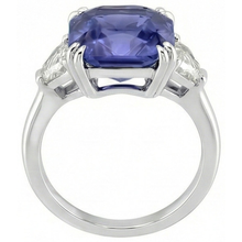 3 Stone Ring Double Prong Radiant Sapphire 4 Carats Half Moon Natural Earth Mined Diamonds