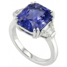 3 Stone Ring Double Prong Radiant Sapphire 4 Carats Half Moon Natural Earth Mined Diamonds