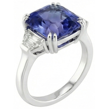 3 Stone Ring Double Prong Radiant Sapphire 4 Carats Half Moon Natural Earth Mined Diamonds