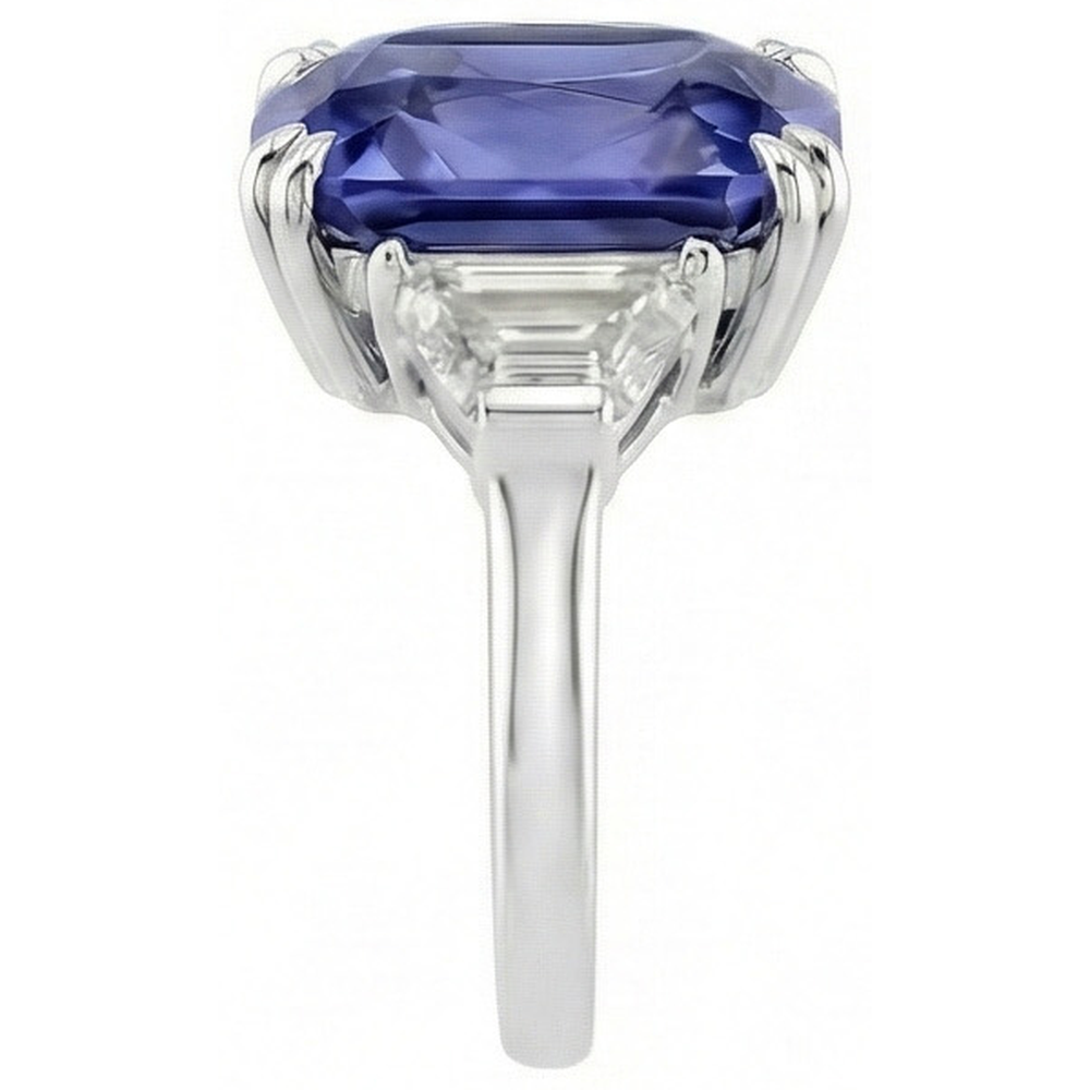 3 Stone Ring Double Prong Radiant Sapphire 4 Carats Half Moon Natural Earth Mined Diamonds