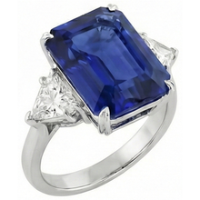 3 Stone Ring Emerald Blue Sapphire & Trillion Natural Earth Mined Diamonds 4.50 Carats New