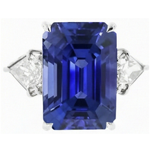 3 Stone Ring Emerald Blue Sapphire & Trillion Natural Earth Mined Diamonds 4.50 Carats New