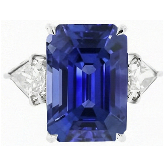 3 Stone Ring Emerald Blue Sapphire & Trillion Natural Earth Mined Diamonds 4.50 Carats New
