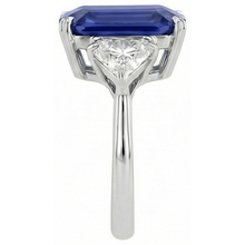 3 Stone Ring Emerald Blue Sapphire & Trillion Natural Earth Mined Diamonds 4.50 Carats New