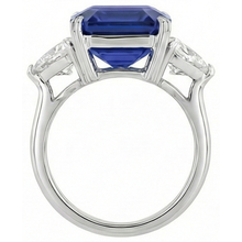 3 Stone Ring Emerald Blue Sapphire & Trillion Natural Earth Mined Diamonds 4.50 Carats New