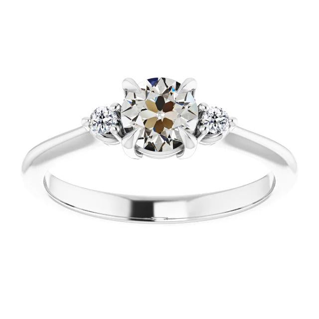 3 Stone Ring Genuine Round Old Miner Diamond Gold Basket Set 2 Carats