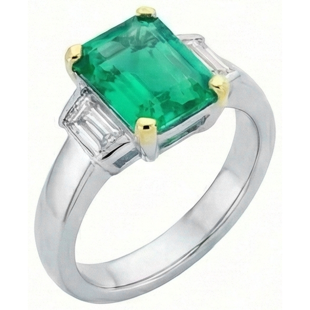 Colored Stone Ring 14K Two Tone Gold with Colombian Emerald – front view