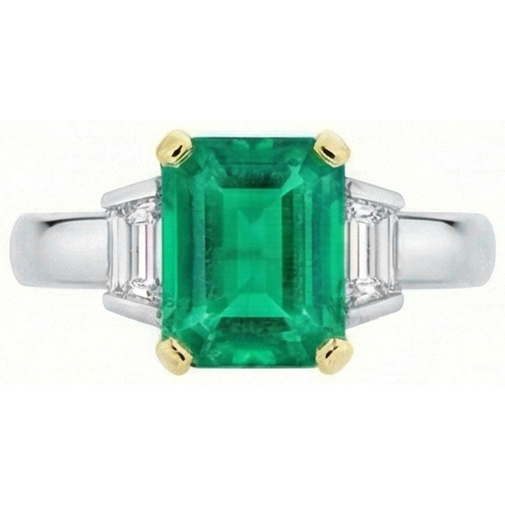 Colombian Emerald Colored Stone Ring 1-ct 14K Two Tone Gold – angle view