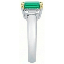 Colombian Emerald Colored Stone Ring 1-ct 14K Two Tone Gold – profile view