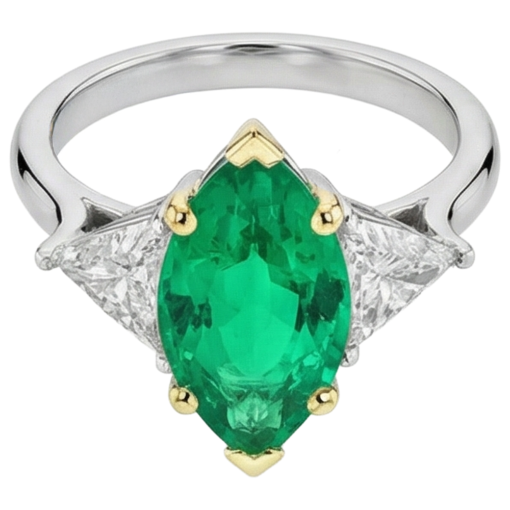 Emerald Gemstone Ring 3-ct 14 Karat Two Tone Gold – side view