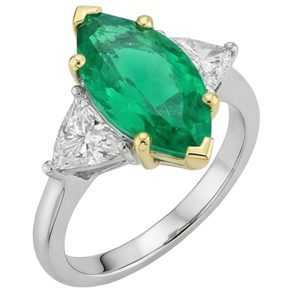 Gemstone Ring 14 Karat Two Tone Gold with Emerald – profile view
