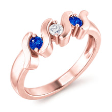 3 Stone Ring Natural Earth Mined Diamond Blue Sapphire 0.90 Carats Rose Gold 14K