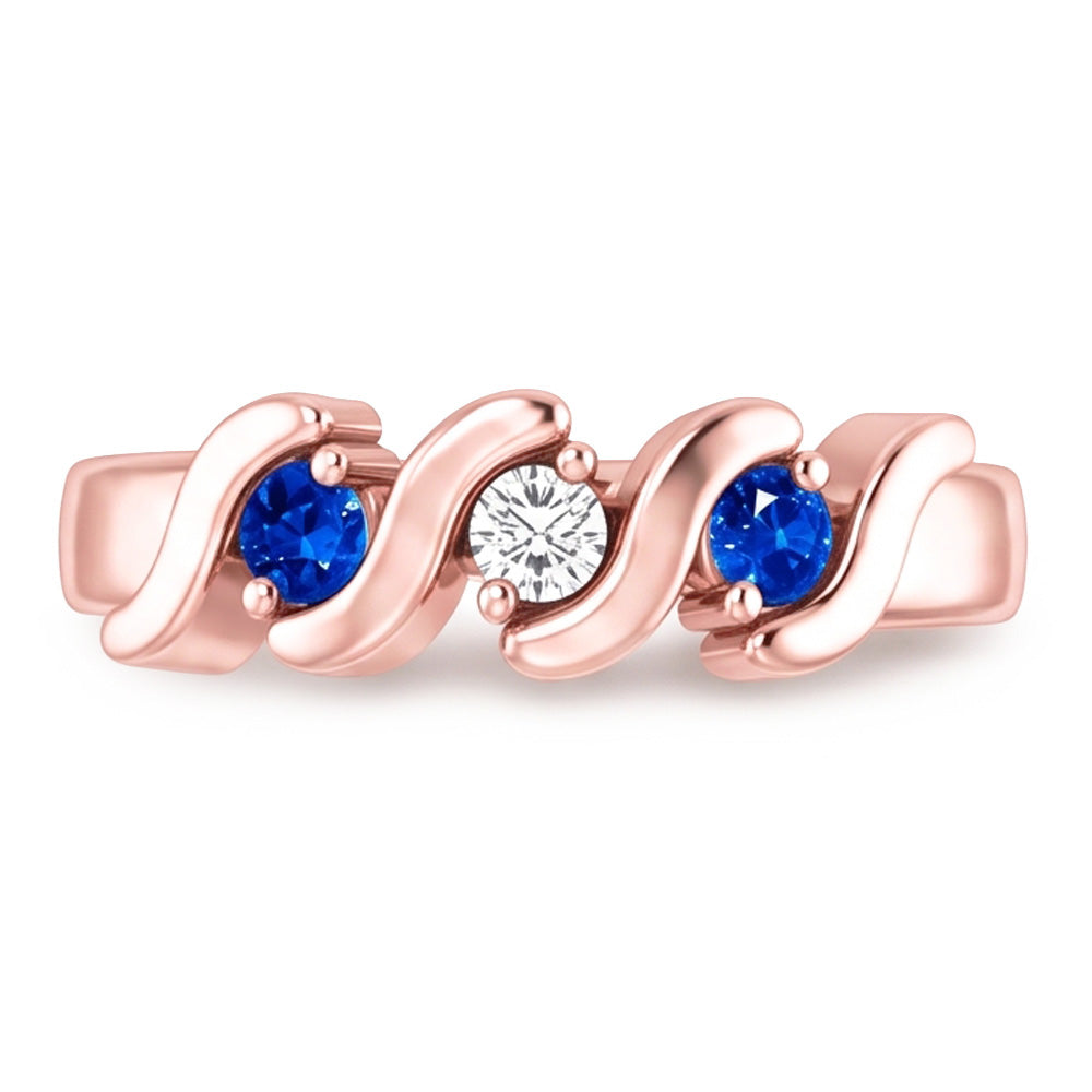 3 Stone Ring Natural Earth Mined Diamond Blue Sapphire 0.90 Carats Rose Gold 14K