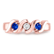3 Stone Ring Natural Earth Mined Diamond Blue Sapphire 0.90 Carats Rose Gold 14K