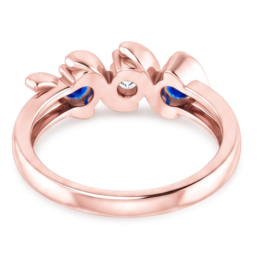 3 Stone Ring Natural Earth Mined Diamond Blue Sapphire 0.90 Carats Rose Gold 14K