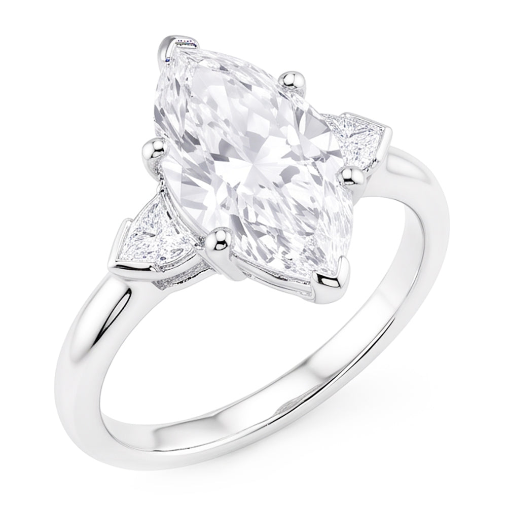 3 Stone Ring Old Cut Marquise Natural Earth Mined Diamond & Tapered Baguettes 5.25 Carats