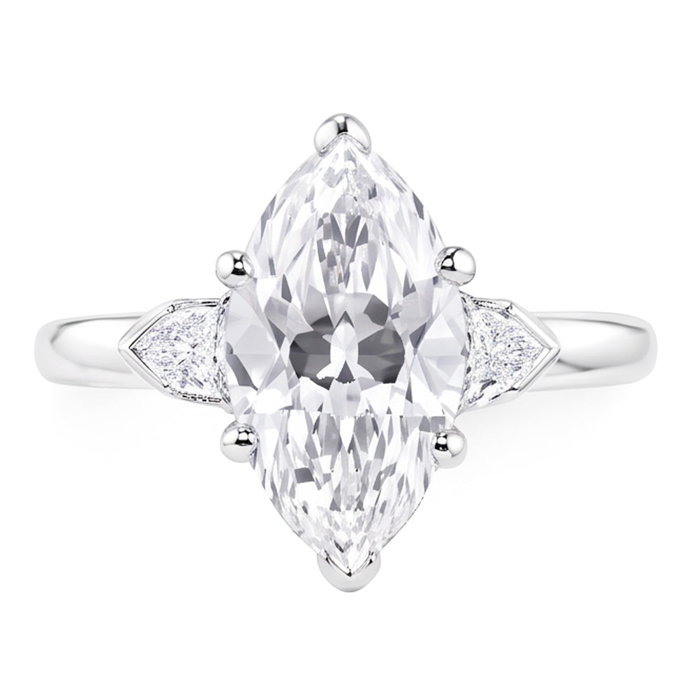 3 Stone Ring Old Cut Marquise Natural Earth Mined Diamond & Tapered Baguettes 5.25 Carats