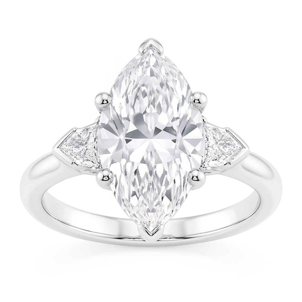 3 Stone Ring Old Cut Marquise Natural Earth Mined Diamond & Tapered Baguettes 5.25 Carats