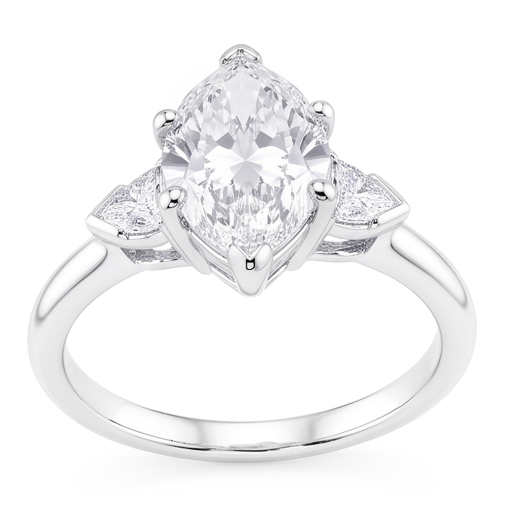 3 Stone Ring Old Cut Marquise Natural Earth Mined Diamond & Tapered Baguettes 5.25 Carats