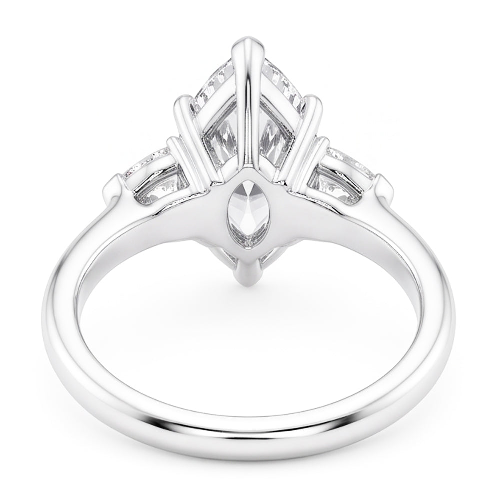 3 Stone Ring Old Cut Marquise Natural Earth Mined Diamond & Tapered Baguettes 5.25 Carats