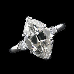 3 Stone Ring Old Cut Marquise Real Diamond & Tapered Baguettes 5.25 Carats