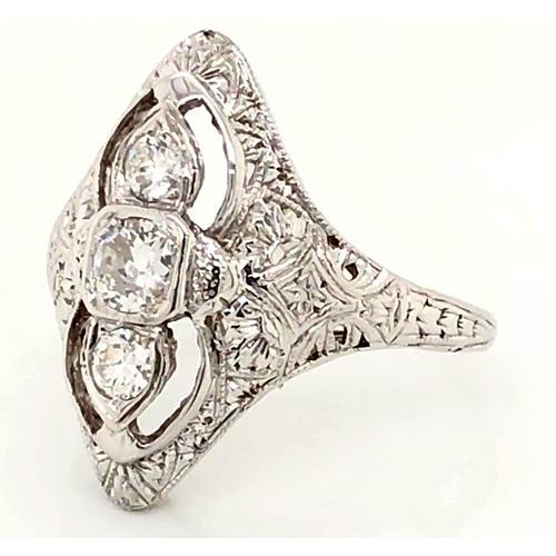 3 Stone Ring Old Miner Antique Style 1.75 Carats Filigree Ring