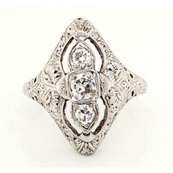 3 Stone Ring Old Miner Antique Style 1.75 Carats Real Diamond Filigree Ring
