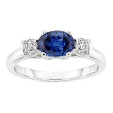 3 Stone Ring Oval And Round Cut Ceylon Sapphire & Natural Earth Mined Diamond 5 Carats New