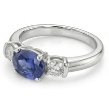 3 Stone Ring Oval And Round Cut Ceylon Sapphire & Natural Earth Mined Diamond 5 Carats New