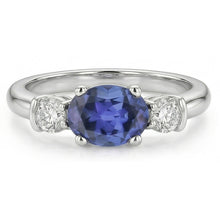 3 Stone Ring Oval And Round Cut Ceylon Sapphire & Natural Earth Mined Diamond 5 Carats New