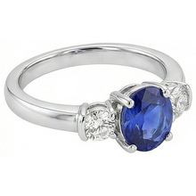 3 Stone Ring Oval And Round Cut Ceylon Sapphire & Natural Earth Mined Diamond 5 Carats New