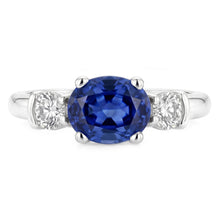 3 Stone Ring Oval And Round Cut Ceylon Sapphire & Natural Earth Mined Diamond 5 Carats New