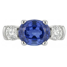 3 Stone Ring Oval And Round Cut Ceylon Sapphire & Natural Earth Mined Diamond 5 Carats New