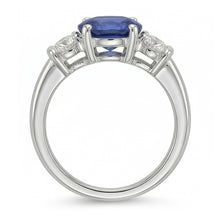 3 Stone Ring Oval And Round Cut Ceylon Sapphire & Natural Earth Mined Diamond 5 Carats New